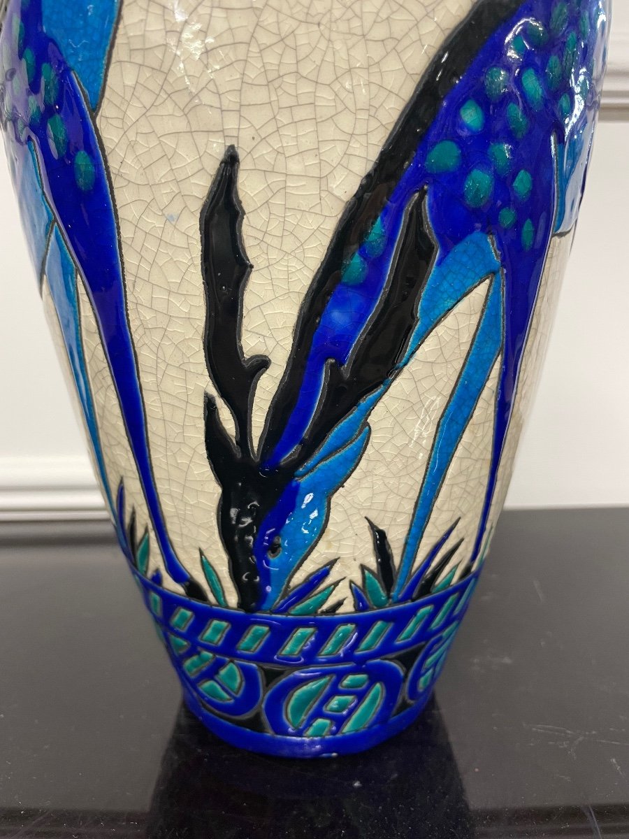 Charles Catteau - Boch La Louvière Vase With Deer Art Deco-photo-3